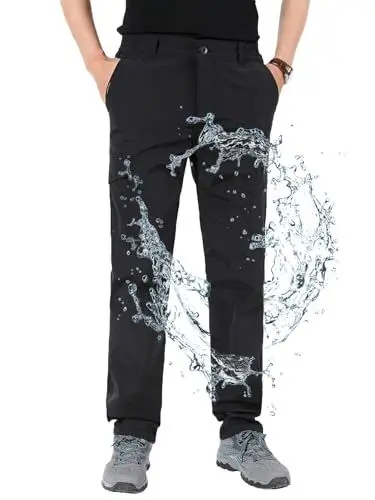 Produktbild: Aotoyou Cargo Hose Herren Wanderhose Schnelltrocknend Cargohose Wasserdicht mit Taschen Elastische Taille, Schwarz XXL