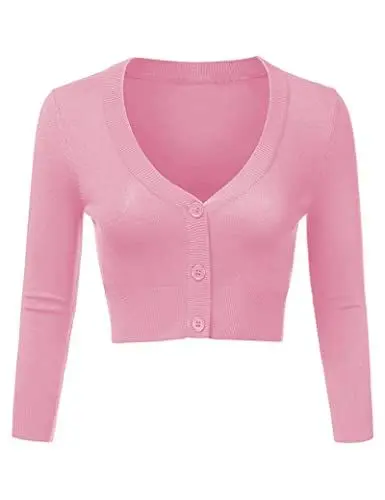 Produktbild: Aottori Bolero Damen Festlich Kurz Strickjacke Elegant Langarm Open Front Cropped Cardigan Schulterjacke Bolerojacke Strick Jäckchen für Mädchen Kleider Rosa XL