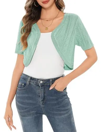Produktbild: Aottori Damen Bolero Elegant Strickjacke Kurz Sommerjacke Kurzarm Schulterjacke Festlich Strick Shrug Top Casual zum Kleid für Hochzeit Grün XL