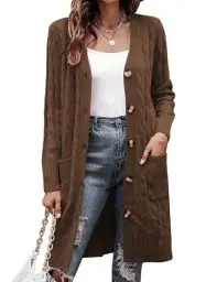 Produktbild: Aottori Damen Cardigan Strick Strickjacke Herbst Winter Strickmantel Langarm Grobstrickjacke Lange Longstrickjacke Casual Braun L