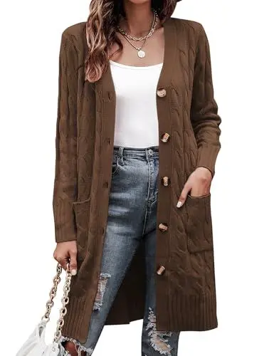 Produktbild: Aottori Damen Cardigan Strick Strickjacke Herbst Winter Strickmantel Langarm Grobstrickjacke Lange Longstrickjacke Casual Braun L