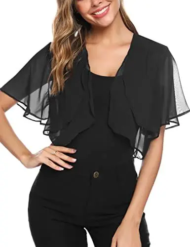 Produktbild: Aottori Damen Chiffon Bolero Festlich ärmellos Elegant Shrug Top Kurze Strickjacke Cardigan Open Front Bolerojacke Schulterjacke Schwarz M