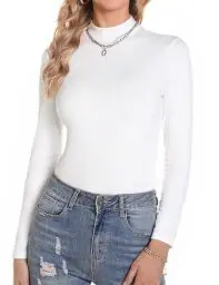 Produktbild: Aottori Damen Langarmshirt Slim Fit Baumwolle Rollkragenshirt Eng Stretch Basic Tops Unterwäsche Elegant Thermooberteile Turtleneck T-Shirt Sexy Frühling Weiß S