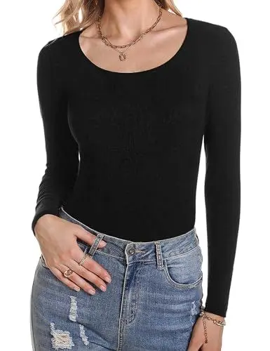 Produktbild: Aottori Damen Langarmshirt Stretch Pullover Rundhals Gerippt T-Shirt Slim Fit Sexy Oberteile Langarm Tops Schwarz M