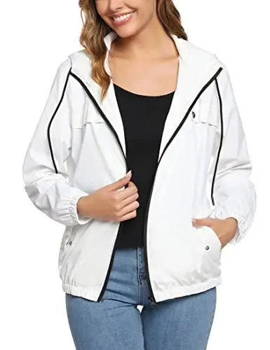 Produktbild: Aottori Damen Leichte Regenjacken jacken Windbreaker Regenmantel Windjacke Sommerjacke übergangsjacken Windjacken mit Atmungsaktiv Futter für Wandern Radfahren Camping Weiß L