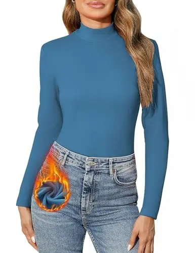 Produktbild: Aottori Damen Rollkragenshirt Thermo Oberteile Fleece Rollkragenpullover Langarm Langarmshirt Slim Fit Basic Top Thermounterwäsche Warm Blau XXL