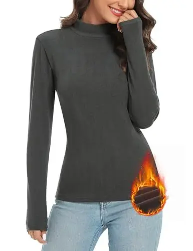 Produktbild: Aottori Damen Rollkragenpullover Thermo Rollkragenshirt Slim Fit Langarmshirt Warm Thermo Oberteile Langarm Thermounterwäsche Basic Top Dunkelgrau L