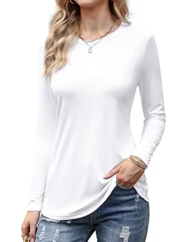 Produktbild: Aottori Damen Rundhals Oberteile Elegante T-Shirt Bluse Langarm Shirts Tunika Top Bluse Weiß XXL