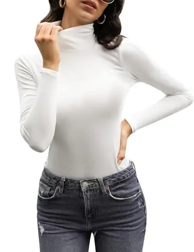 Produktbild: Aottori Langarmshirt Rollkragen Baumwolle Rollkragenshirt Langarm Elegant Unterziehshirt Dünn Stretch T-Shirt Slim Fit Unterhemd Basic Weiß M