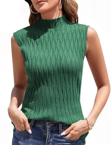 Produktbild: Aottori Rollkragenshirt Damen Ärmerlos Rollkragenpullover Unterziehrolli Elegant Rollkragen Stricken Pullover Rolli Tank Top Oberteile Turtleneck Shirt Grün XXL