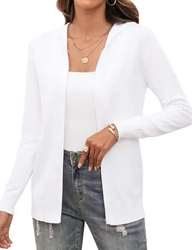 Produktbild: Aottori Strickjacke Damen Kurz Cardigan mit Kapuze Reißverschluss Langarm Kapuzenpullover Herbst Winter Jacke Elegant Casual Strickcardigan Pullover Outerwear Strickmantel Weiß L