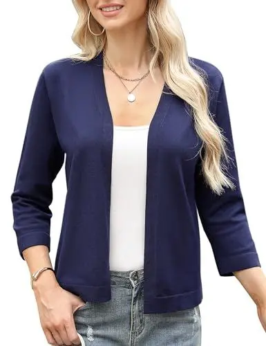 Produktbild: Aottori Bolero Damen Festlich Elegant Kurz Strickjacke Cardigan Kurze Jacke Bolerojacke 3/4 Ärmel Leichte Sommerjacke Kurzjacke Jäckchen für Abendkleider