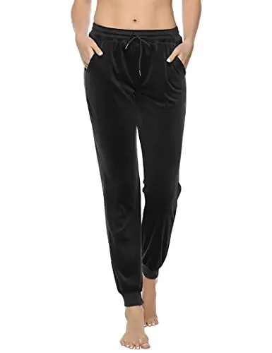 Produktbild: Aottori Velours Jogginghose Damen Nicki Hose Lang Sporthose Warme Frauen Freizeithose Sweatpants Trainingshose Jogging Hosen Damenhose Schwarz S