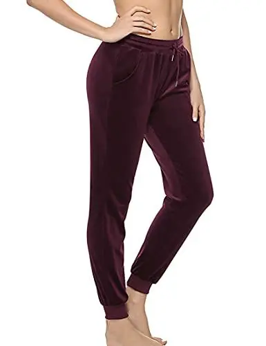 Produktbild: Aottori Velours Jogginghose Damen Nicki Hose Lang Sporthose Warme Frauen Freizeithose Sweatpants Trainingshose Jogging Hosen Damenhose Weinrot XXL