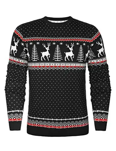 Produktbild: Aottori Weihnachten Pullover Damen Weihnachtspullover Familie Set Rentiermuster Christmas Reindeer Strickpullover Unisex Christmas Sweater Herren-Schwarz XL