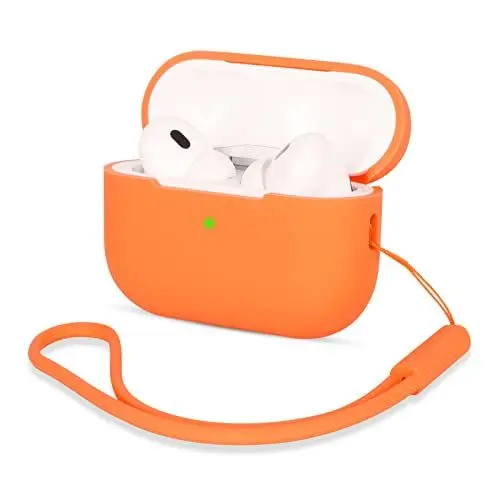 Produktbild: AOTUAO Kompatibel mit AirPods Pro 2 Hülle Case, Silikon Stoßfeste Schutzhülle für AirPods Pro 2. Generation 2022 Case Cover mit Silikon Lanyard, Front-LED Sichtbar, Orange