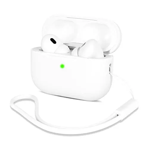 Produktbild: AOTUAO Kompatibel mit AirPods Pro 2 Hülle Case, Silikon Stoßfeste Schutzhülle für AirPods Pro 2. Generation 2022 Case Cover mit Silikon Lanyard, Front-LED Sichtbar, Weiß