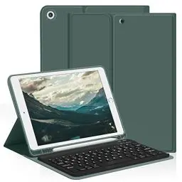Produktbild: aoub Hülle mit Tastatur für iPad 9. Generation/iPad 8. Generation/iPad 7. Generation, Hülle mit Tastatur für iPad 10,2 2021/2020/2019, Kabellose QWERTZ Tastatur Hülle mit Stifthalter, Dunkelgrün