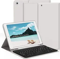 Produktbild: aoub Hülle mit Tastatur für iPad 9. Generation/iPad 8. Generation/iPad 7. Generation, Hülle mit Tastatur für iPad 10,2 2021/2020/2019, Kabellose QWERTZ Tastatur Hülle mit Stifthalter, Grau