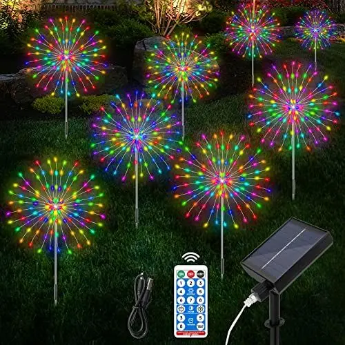 Produktbild: Aourow LED Solarleuchten Feuerwerk für Außen,8er Gartenleuchten Draußen mit 8 Beleuchtungsmodi und 4 Einstellbaren Helligkeitsstufen,RGB Pusteblume Solar Gartenstecker für Garten Balkon Terrasse Deco