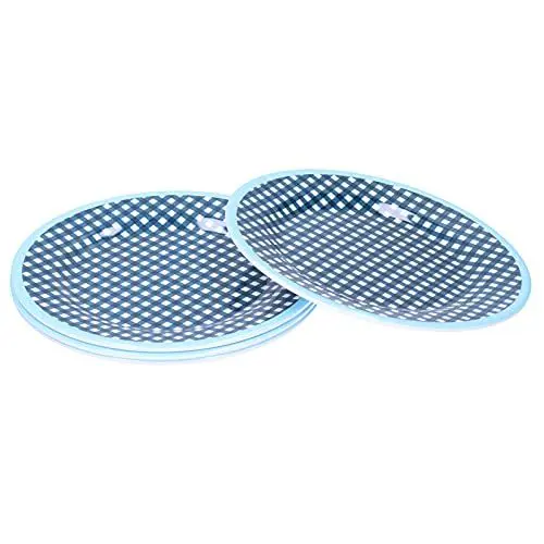 Produktbild: Aoveew 4-teiliger 9-Zoll-Salatteller aus hochwertigem Porzellanimitat, Ideal zum Servieren von Obst, Salaten, Kuchen und Desserts (dunkelblau kariert)