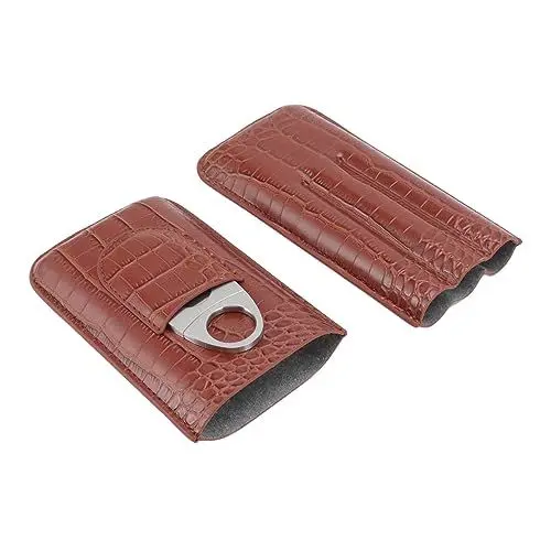 Produktbild: Aoveew Hochwertiges Lederetui für 3 Finger, tragbar, für Reisen, Kaffee, Zigarrenhalter mit Cutter