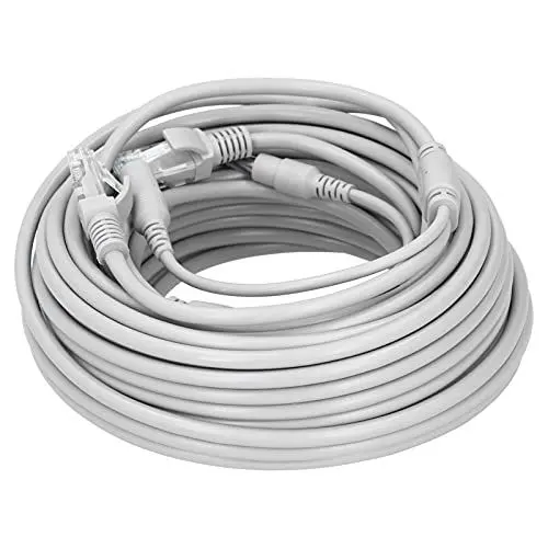 Produktbild: AOWINHIT Tragbares 2-in-1-Ethernet-Kabel und Netzteilkabel, Kompatibel mit IP-Kamera, NVR, CCTV-System, Netzwerk-LAN-Kabel mit RJ45- und DC-Stecker-Buchsen-Anschlüssen (10 Meter / 32,8 Fuß)