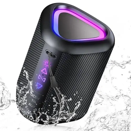 Produktbild: aowoka Lautsprecher mit Licht, 2025 Musikbox Tragbarer Bluetooth Box, Bluetooth 5.4, 30 St, Verbesserter Bass, IPX7 Wasserdicht, Outdoor Lautsprecher für Reisen, Sport, Party, Radfahren.