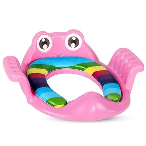 Produktbild: AP® 𝗔𝗗𝗥𝗜𝗔𝗡𝗢 𝗣𝗢𝗥𝗖𝗔𝗥𝗢 I Toilettensitz Kinder - Kinderfreundliches Frosch-Design I Kinder Toilettensitz mit Spritzschutz I Easy zu installieren - passend für alle Toilettenformen I Rosa