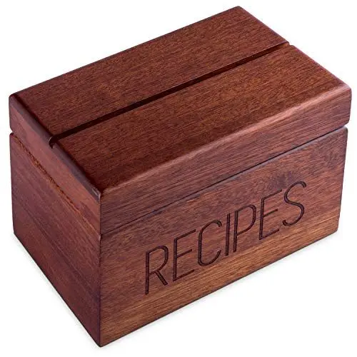 Produktbild: Apace Living Rezeptbox Holz mit blanko Rezeptkarten und Trennkarten – Sapeli Rezeptkiste für die Aufbewahrung Ihrer Rezepte – Exklusiver Rezeptordner Rezeptkasten für bis zu 240 Karten