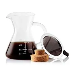 Produktbild: Apace Living SultryBrew Pour Over Kaffeebereiter inkl. Kaffeeschaufel und Korkdeckel Eleganter Handfilter für Filterkaffee mit Glaskaraffe & Permanentfilter aus Edelstahl (500 ML)