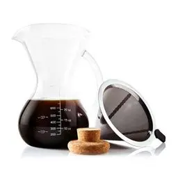 Produktbild: Apace Living SultryBrew Pour Over Kaffeebereiter inkl. Kaffeeschaufel und Korkdeckel Eleganter Handfilter für Filterkaffee mit Glaskaraffe & Permanentfilter aus Edelstahl (800 ML)