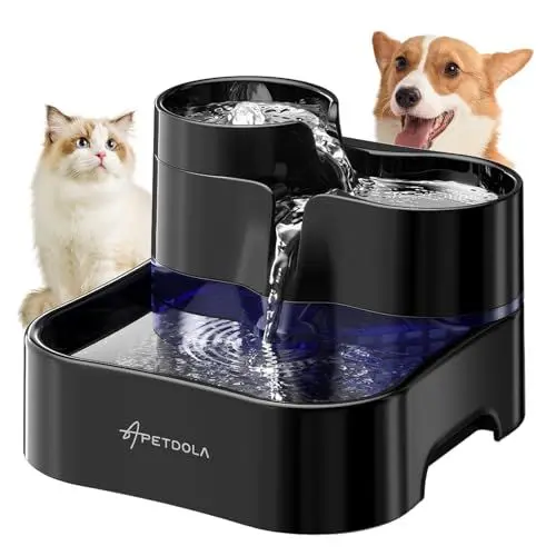 Produktbild: Kaztenbrunnen 3L Trinkbrunnen Leise mit 3 Trinkbereich für Katze und Hunde, Wasserspender für Haustiere mit 2 Filter in Menschlicher Qualität Kabellose Wasserpumpe, Spülmaschinenfest-FP50 (Schwarz)