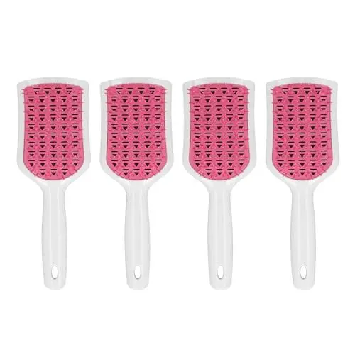Produktbild: Apexare 4-teilige Entwirrungsbürste, Haarbürsten-Entwirrer, belüftetes, gebogenes Massagepaddel, verhindert Haarbruch, für dickes lockiges Haar, trockenes und nasses Haar, (Rosenzahn mit weißem Griff)
