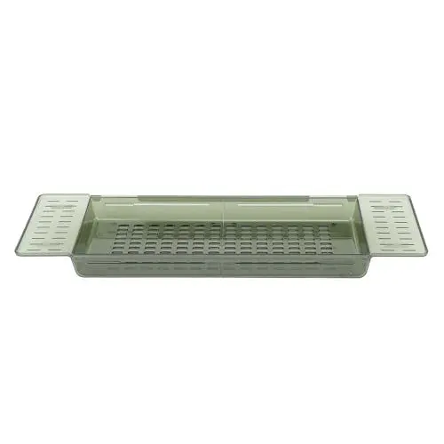 Produktbild: Apexare Badewannentablett ausziehbar, wasserdichte Badezimmertabletts für Badewanne mit großem Abflussdesign, Verstellbarer PET-Baderegaltisch, für Seife, Shampoo, Handtücher, (Transparent Green)