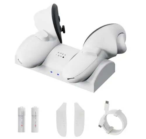 Produktbild: APEXINNO Controller Ladestation für Meta Quest 3 Zubehör, Controller Ladestation Ständer, Display Halterung für Oculus Quest 3 Controller mit 2 wiederaufladbaren Batterien