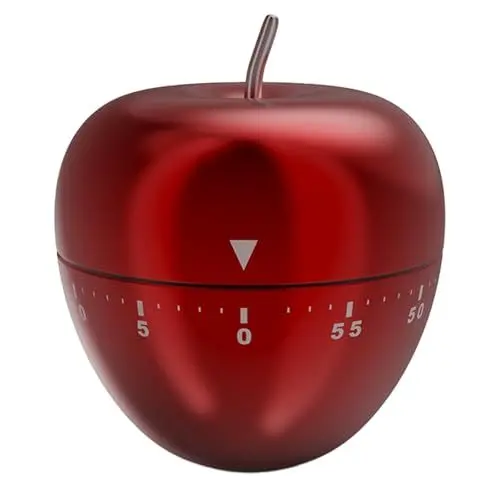 Produktbild: Apfel Küchenwecker Mechanisch - Roter Edelstahl Timer 60 Min, Lauter Aufziehwecker ohne Batterie für Backen, Sport & Lernen