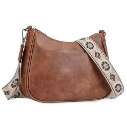 Produktbild: APHISON Klein Crossbody Bag mit Breitem Gurt Schultertasche Umhängetasche Damen veganem Leder Handtasche Tasche mit Abnehmbarem Schultergurt Kartenschlitz Reisetasche braun