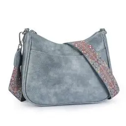 Produktbild: APHISON Klein Crossbody Bag mit Breitem Gurt Schultertasche Umhängetasche Damen veganem Leder blau Handtasche Tasche mit Abnehmbarem Schultergurt Kartenschlitz Reisetasche