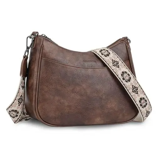 Produktbild: APHISON Klein Crossbody Bag mit Breitem Gurt Schultertasche Umhängetasche Damen veganem Leder kaffee Handtasche Tasche mit Abnehmbarem Schultergurt Kartenschlitz Reisetasche