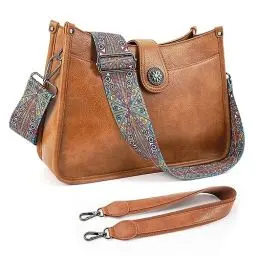 Produktbild: APHISON Umhängetasche Damen Handtasche Mittelgroß braun Crossbody Bag mit Breiter Gurt Hobo Bag Schultertasche veganem Leder Tasche 2 Schulterriemen Kartenschlitz Reisetasche