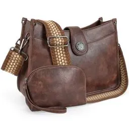 Produktbild: APHISON Umhängetasche Damen Handtasche Mittelgroß braune Crossbody Bag mit Breiter Gurt Hobo Bag Schultertasche veganem Leder Tasche 2 Schulterriemen Kartenschlitz Reisetasche