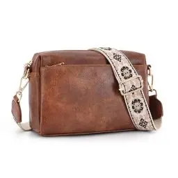 Produktbild: APHISON Umhängetasche Damen Klein Braun Crossbody Bag mit Breitem Gurt Boho Schultertasche PU Leder Handtasche Tasche mit Abnehmbarem Schultergurt Kartenschlitz Reisetasche