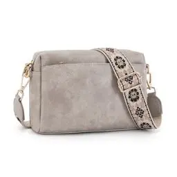 Produktbild: APHISON Umhängetasche Damen Klein Grau Crossbody Bag mit Breitem Gurt Boho Schultertasche PU Leder Handtasche Tasche mit Abnehmbarem Schultergurt Kartenschlitz Reisetasche
