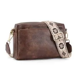 Produktbild: APHISON Umhängetasche Damen Klein Kaffee Crossbody Bag mit Breitem Gurt Boho Schultertasche PU Leder Handtasche Tasche mit Abnehmbarem Schultergurt Kartenschlitz Reisetasche