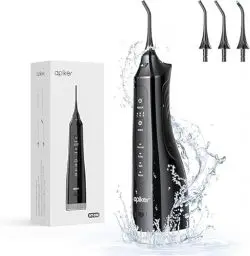 Produktbild: Apiker Munddusche, kabelloser elektrischer Wasser Flosser mit 3 Düsen, 4 Reinigungsmodi für Mundpflege, Zahnreiniger IPX7 Wasserdicht, 310ML Wassertank, schwarz