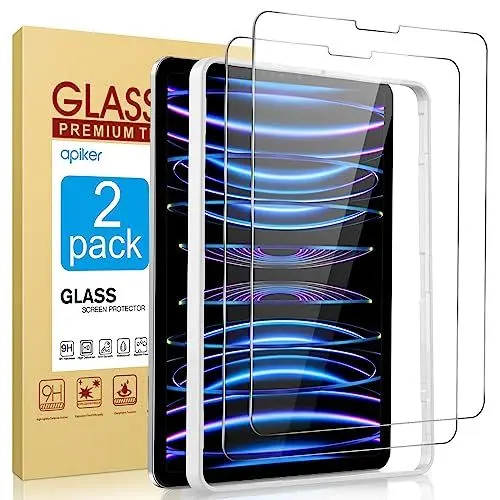 Produktbild: apiker Panzer Schutz Glas für iPad Pro 11 Zoll (2022,2021,2020,2018) und iPad Air 5/4. Generation(10,9 Zoll), 9H Härte Schutzfolie, mit Schablone, bläschenfrei, kratzfest, 2 Stück