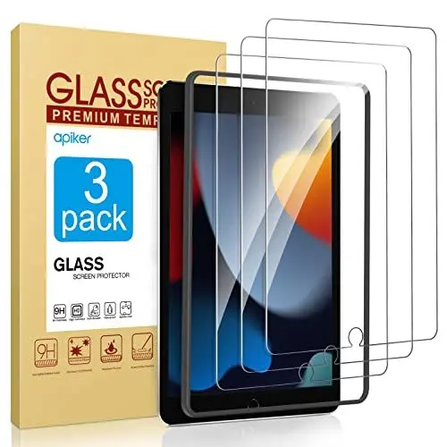Produktbild: apiker für iPad 9. Generation Panzer Schutz Glas mit Rahmen-Installationshilfe, 9H Härte Schutzfolie kompatibel mit iPad 9. Generation 2021 (10,2 Zoll), 3 Stück, Anti- Kratzer, Bläschenfrei