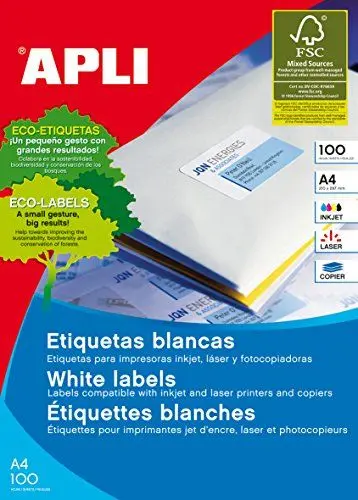 Produktbild: APLI 001633 - Pack 100 weiβe Etiketten für Drucker 97X42.4