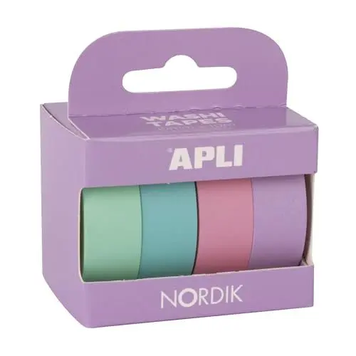 Produktbild: APLI - 18816 - Set Deko-Klebeband - WASHI TAPE - Pastellfarben - 4 Rollen - Bänder 15 mm x 10 m